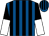 Royal blue & black stripes, white & black halved sleeves, royal blue & black striped cap (Anthony Kaminskas)