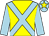 Yellow, light blue cross belts and sleeves, light blue cap, yellow star (Mr N R Kelly)