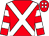 Red, white cross sashes, hooped sleeves, red cap, white spots (F W Lynch)
