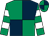 Emerald green and dark blue (quartered), emerald green and white hooped sleeves (Mr Philip G Harvey)