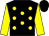 Black, yellow spots, yellow sleeves, black cap (J P Dempsey)