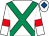 White, emerald green cross belts, white sleeves, red armlets, white cap, royal blue diamond (The Con Club)
