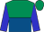 Emerald green and royal blue (halved horizontally), blue sleeves, emerald green cap (Bluehills Racing Limited)