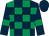 Dark blue and emerald green check, dark blue sleeves, emerald green armlets, dark blue cap (Mr N Earls)