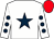 White, dark blue star, white sleeves, dark blue spots, red cap (Chatterbox Racing Partnership)