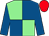 Royal blue & light green quartered, royal blue sleeves, red cap (Stephen Gibbons)