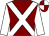 Maroon, white cross belts and sleeves, quartered cap (Mrs Una Brady)