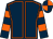 Dark blue, orange seams, hooped sleeves, quartered cap (Mr W R Kinsey)