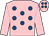 Pink, royal blue spots, pink sleeves, royal blue spots on cap (Mrs Catherine Harrison)