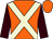 Orange, beige cross belts, brown sleeves (Mrs Ann Leftley)
