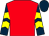 Red, dark blue and yellow chevrons on sleeves, dark blue cap (Phoenix Bloodstock)