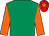 Emerald green, orange sleeves, red cap, orange star (Saffron & Green Syndicate)