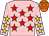 Pink, yellow stars, red spots, yellow stars on sleeves, orange cap with yellow stars (Bailey, Jessup, Lloyd & Varley)