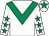 White, emerald green chevron, white sleeves, emerald green stars, white cap, emerald green star (Mr Gerry Rafferty)