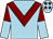 Light blue, maroon chevron, halved sleeves, maroon stars on cap (Thade Quill Syndicate)