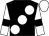Black, large white spots, white sleeves, black armlets, white cap (The Shut The Box Syndicate)