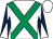 White, emerald green cross belts, dark blue and white diabolo on sleeves (Miss N A Jameson)
