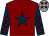 Maroon, dark blue star, dark blue sleeves, maroon stars, grey cap, maroon stars (Phensdell Racing)