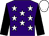 Purple, white stars, black sleeves, white cap (Pray That Shes Good)