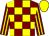 Maroon & yellow check, striped sleeves, yellow cap (S M Ross)