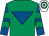 Emerald green, royal blue inverted triangle, royal blue sleeves, emerald green chevrons, white & emerald green hooped cap (Laois Limerick Syndicate)