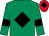 Emerald green, black diamond, black armlet, red cap, black diamond (Philip O'Connor & John F Hallahan)