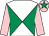 Emerald green & white diabolo, pink sleeves, pink cap, emerald green star (Cousins Plus One Syndicate)