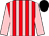 Red & pink stripes, pink sleeves, black cap (Mrs T C Collins)