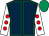 Dark blue, emerald green seams, white sleeves, red spots, emerald green cap (T F Shaw)
