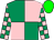 Pink & emerald green quartered, check sleeves, green cap (L Mulvany)