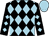 Black and light blue diamonds, light blue cap (Mr P E Atkinson)