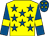 Yellow, royal blue stars, royal blue sleeves, yellow armlets and stars on royal blue cap (Mrs C N Clayton & Partner)