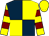 Dark blue and yellow (quartered), yellow and maroon hooped sleeves, yellow cap (Glebe House Racing Club)