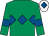 Emerald green, royal blue triple diamond and armlets, white cap, royal blue diamond (Mr Paul Drury)