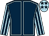 Dark blue, light blue seams, light blue and dark blue striped sleeves, light blue cap, dark blue stars (Mrs A Travis)