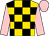 Gold and black check, pink sleeves and cap (Guy Reed Racing)