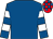 Royal blue, white hooped sleeves, red and royal blue check cap (Mrs Evelyn Slack)