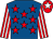 Royal blue, red stars, red and white striped sleeves, red cap, white star (The Kodi Bunch)