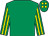 Emerald green, emerald green & yellow striped sleeves, yellow spots on cap (Paul Cullen)