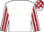 White, red striped sleeves, check cap (Mrs S Power)