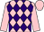 Pink and purple diamonds, pink sleeves and cap (Mr E Tuer)
