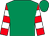Emerald green, red & white hooped slvs, emerald green cap (Patrick J Duffy)