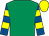 Emerald green, royal blue & yellow hooped sleeves, yellow cap (Stars In The Sun Racing Syndicate)