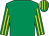 Emerald green, emerald green & yellow striped sleeves, striped cap (Eamon J Ryan)