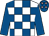 White & royal blue check, royal blue sleeves, royal blue cap, pink stars (Fibbage Syndicate)