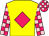Yellow, rose diamond, rose and pink checked sleeves and cap (Derek Tam Lap Tak)