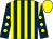 Dark blue and yellow stripes, dark blue sleeves, yellow spots, yellow cap (Mr D & Mrs H Woodhall)