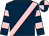 Dark blue, pink sash, hooped sleeves, quartered cap (Miss J E Foster)