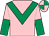 Pink, emerald green chevron, halved sleeves, quartered cap (Mrs Fitri Hay & Partners 2)