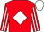 Red, white diamond, striped sleeves, white cap (Miss Jill Gittus)